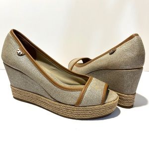 TORY BURCH MAJORCA Platform Wedge Peep Toe Espadrilles Sandals 38/8